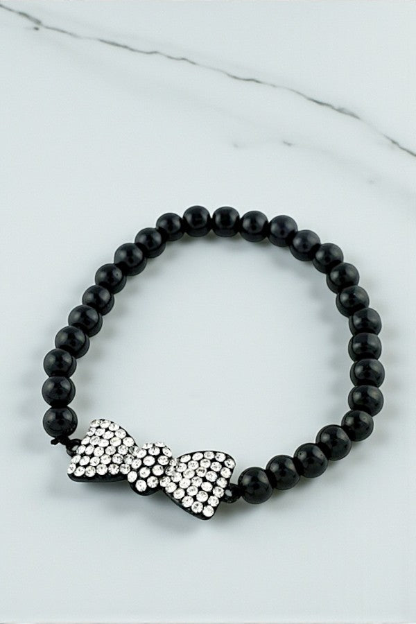 RHINESTONE PAVE BOW BALL BEADED BRACELET