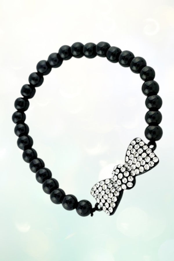 RHINESTONE PAVE BOW BALL BEADED BRACELET