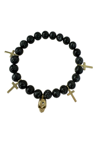 Dangling Cross Skull Bead Bracelet