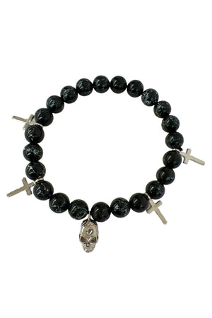 Dangling Cross Skull Bead Bracelet