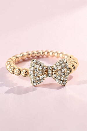 RHINESTONE PAVE BOW BALL BEAD STRETCH BRACELET