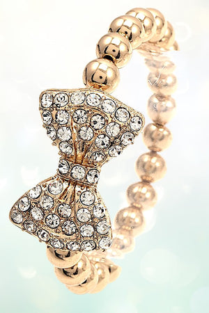 RHINESTONE PAVE BOW BALL BEAD STRETCH BRACELET