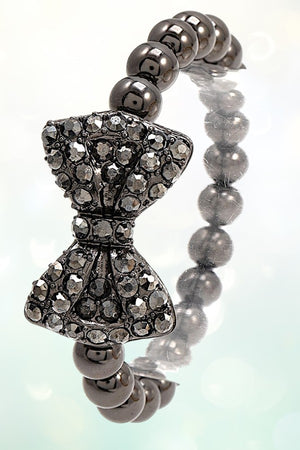 RHINESTONE PAVE BOW BALL BEAD STRETCH BRACELET