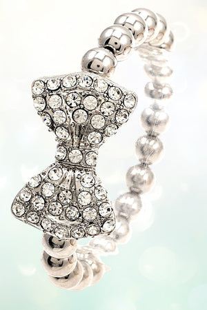 RHINESTONE PAVE BOW BALL BEAD STRETCH BRACELET