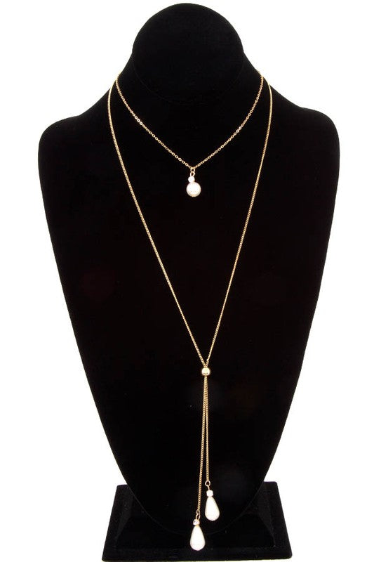 PEARL DROP LARIAT NECKLACE