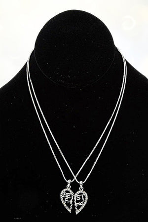 BEST FRIEND RHINESTONE HEART PENDANT NECKLACE SET