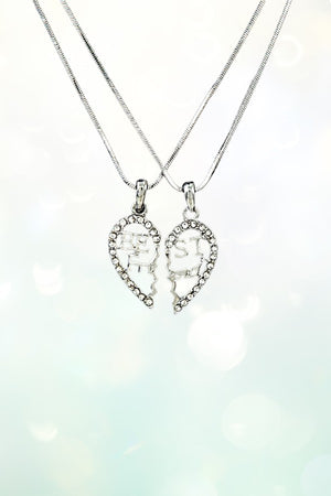 BEST FRIEND RHINESTONE HEART PENDANT NECKLACE SET