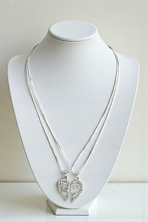 BEST FRIEND RHINESTONE HEART PENDANT NECKLACE SET