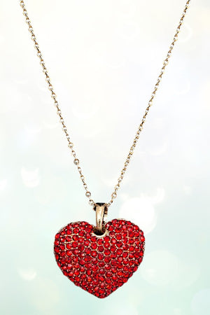 GEM PAVE PUFFED HEART PENDANT NECKLACE