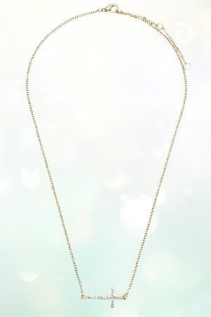 RHINESTONE PAVE SIDE CROSS PENDANT NECKLACE