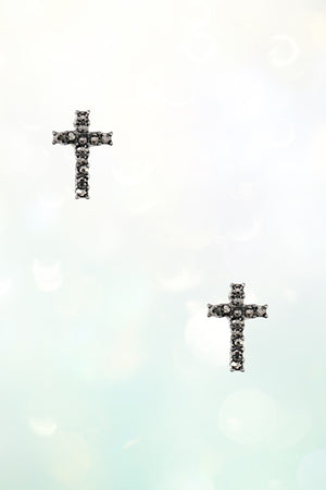 RHINESTONE PAVE CROSS SMALL STUD EARRING