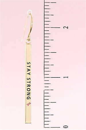 STAY STRONG PINK RIBBON BAR DANGLE EARRING