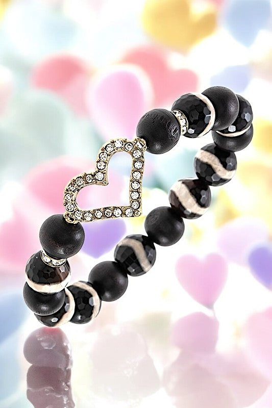 BEADED HEART PAVE CHARM BRACELET