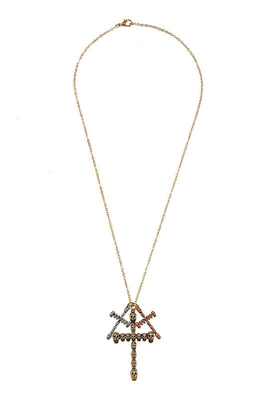 Triple Cross Skull Link Pendant Necklace