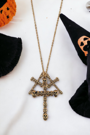 Triple Cross Skull Link Pendant Necklace