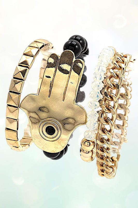 HAMSA HAND BEADED CHAIN BRACELET SET