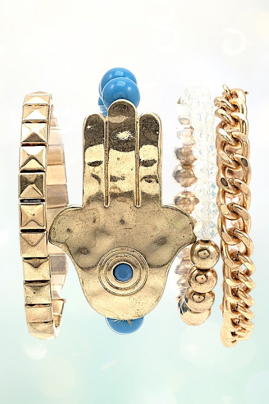 HAMSA HAND BEADED CHAIN BRACELET SET