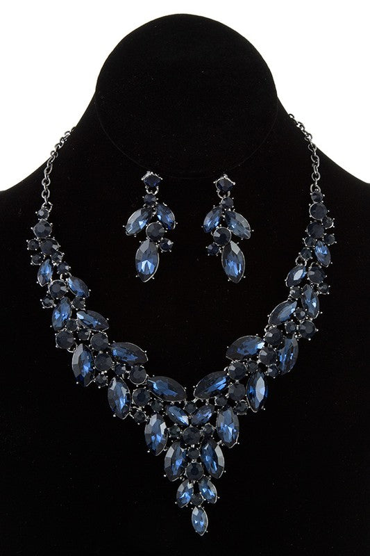 FACETED CRYSTAL MARQUISE BIB EVENING NECKLACE SET