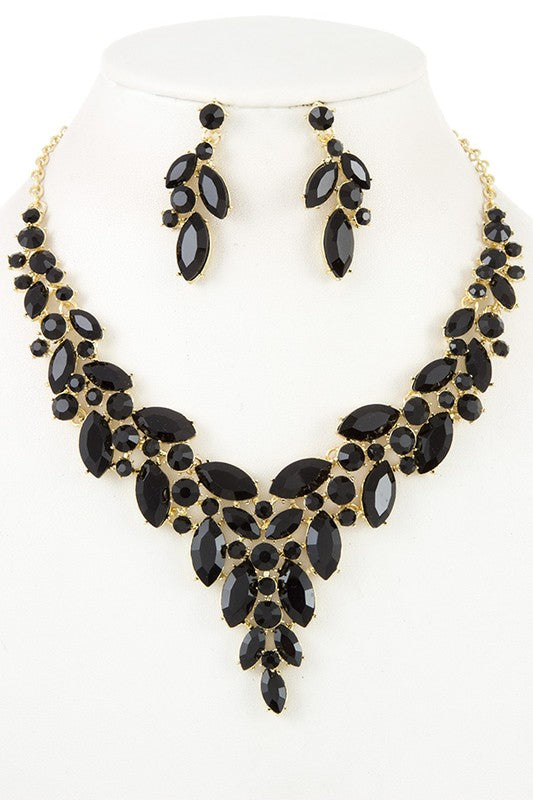 FACETED CRYSTAL MARQUISE BIB EVENING NECKLACE SET