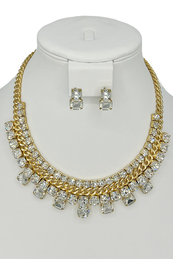 SQUARE GEM PAVE BIB NECKLACE SET