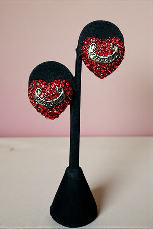 I LOVE YOU ETCHED HEART GEM PAVE POST EARRING