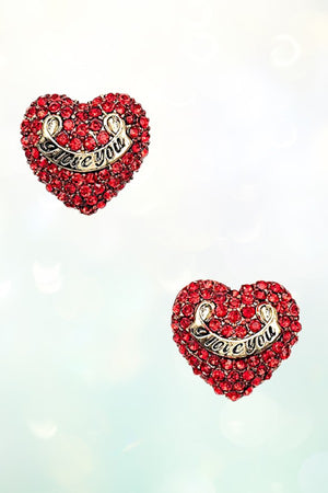 I LOVE YOU ETCHED HEART GEM PAVE POST EARRING
