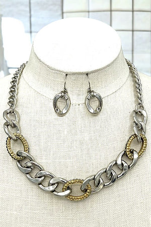 Two Tone Link Chain Necklace Set