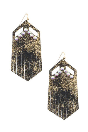 STUD FAUX SUEDE FRINGE DANGLE EARRING