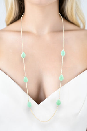 TEARDROP GEMSTONE STATIONED LONG NECKLACE