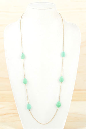 TEARDROP GEMSTONE STATIONED LONG NECKLACE