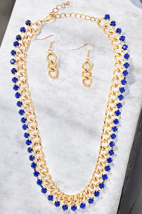 Crystal Framed Link Chain Necklace Set