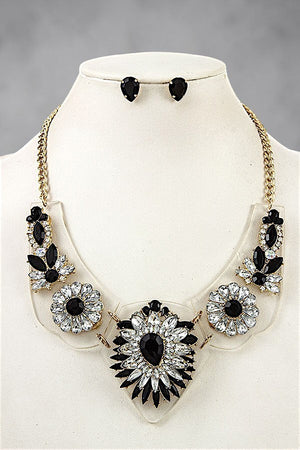 CRYSTAL GEMSTONE BIB NECKLACE AND EARRING SET
