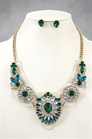 CRYSTAL GEMSTONE BIB NECKLACE AND EARRING SET