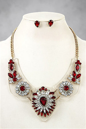 CRYSTAL GEMSTONE BIB NECKLACE AND EARRING SET
