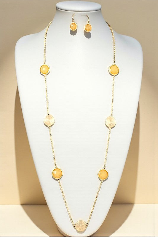 FACETED ROUND GEM STATION LONG NECKLACE SET
