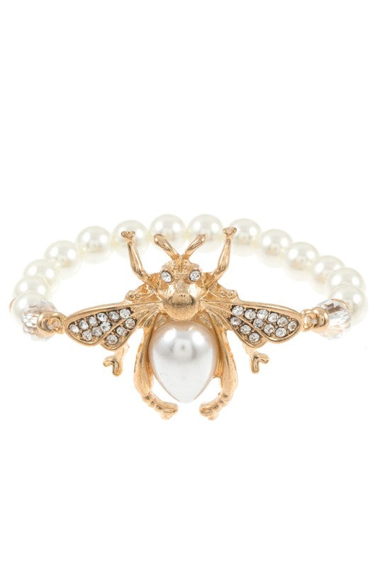 BEE PEARL AND RHINESTONE ACCENT  BRACELET