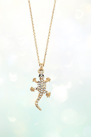 DELICATE GEMSTONE PAVE LIZARD PENDANT NECKLACE