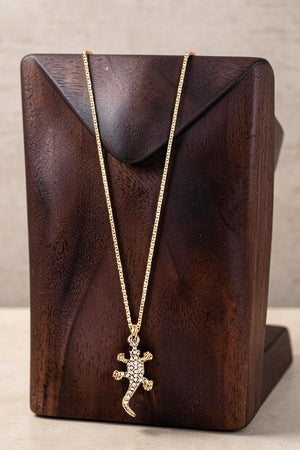 DELICATE GEMSTONE PAVE LIZARD PENDANT NECKLACE