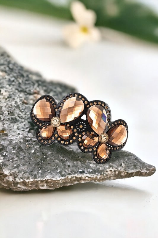 Faceted Gem Floral Accent Hair Clip