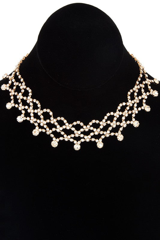 Rhinestone Paved Net Detailed Choker Necklace