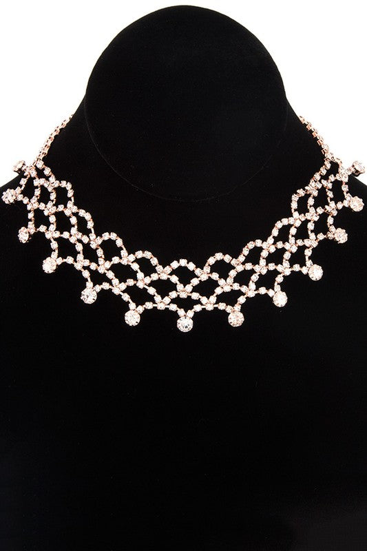 Rhinestone Paved Net Detailed Choker Necklace