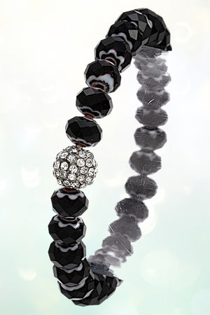 FACETED BEAD GEM PAVE BALL ACCENT BRACELET