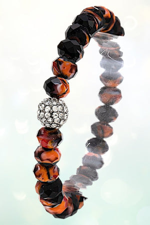 FACETED BEAD GEM PAVE BALL ACCENT BRACELET