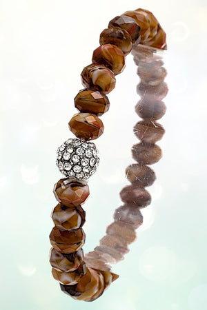 FACETED BEAD GEM PAVE BALL ACCENT BRACELET