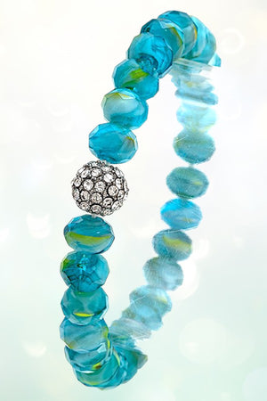 FACETED BEAD GEM PAVE BALL ACCENT BRACELET