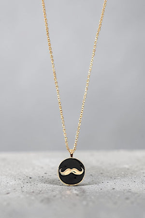 MUSTACHE ETCHED DISK PENDANT NECKLACE