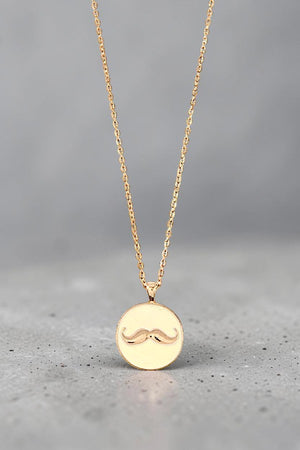 MUSTACHE ETCHED DISK PENDANT NECKLACE