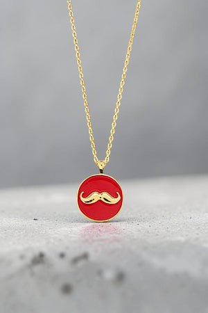 MUSTACHE ETCHED DISK PENDANT NECKLACE
