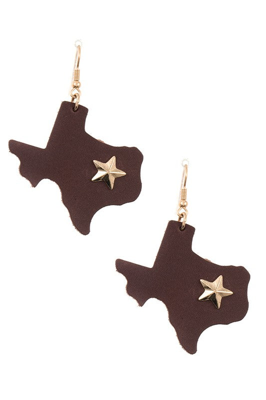 TEXAS STAR ACCENT FAUX LEATHER DROP EARRING