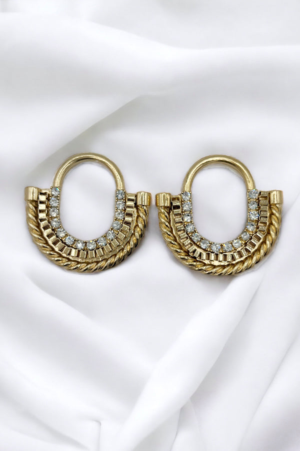 Box Chain Rhinestone Pave Accent Drop Earring